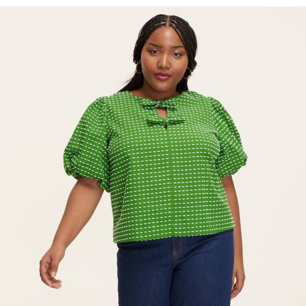 Kate Spade New York x Target Women’s Green Textured Polka Dot Puff Sleeve Blouse